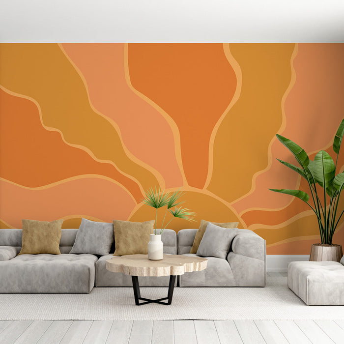 Papier peint coucher de soleil abstrait | Rayon de soleil jaune sur fond orange