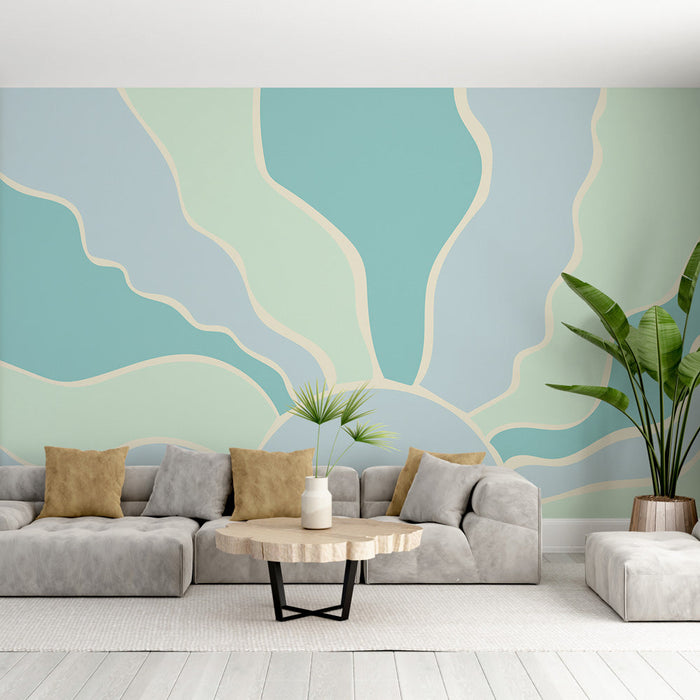 Papier peint coucher de soleil abstrait | Rayon de soleil gris sur fond bleu