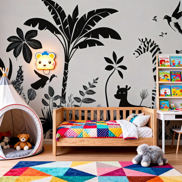 Mural Wallpaper jungle black and white | Graphic design with animal motifs