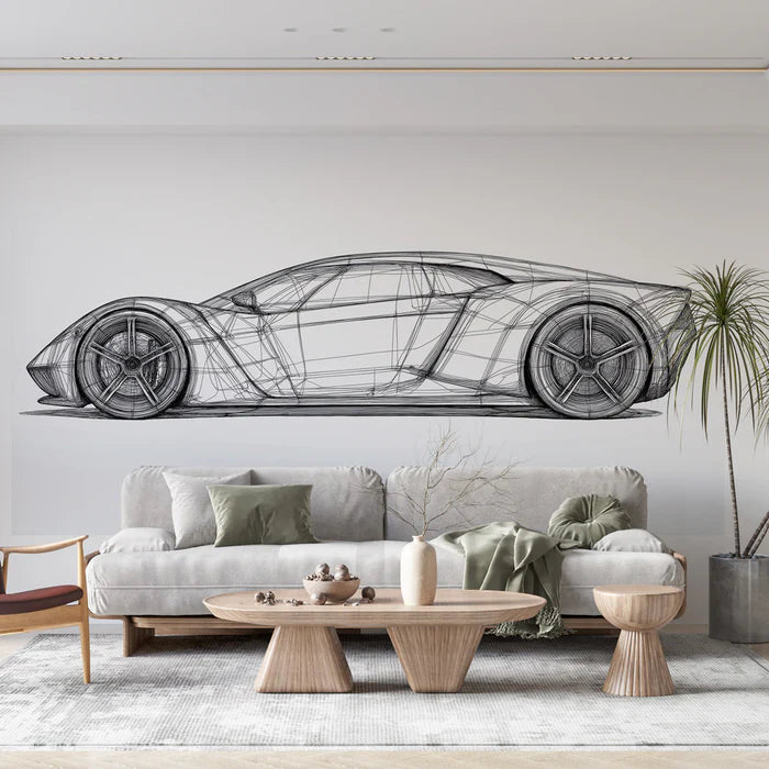 Mural Wallpaper car design | Stylized silhouette in lines