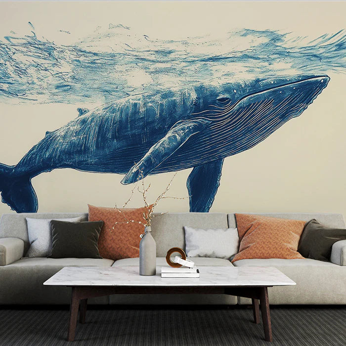Mural Wallpaper whale | Artistic illustration of a majestic whale in the water