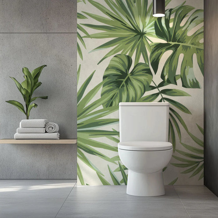 Mural Wallpaper toilet | Green monstera and palm foliage