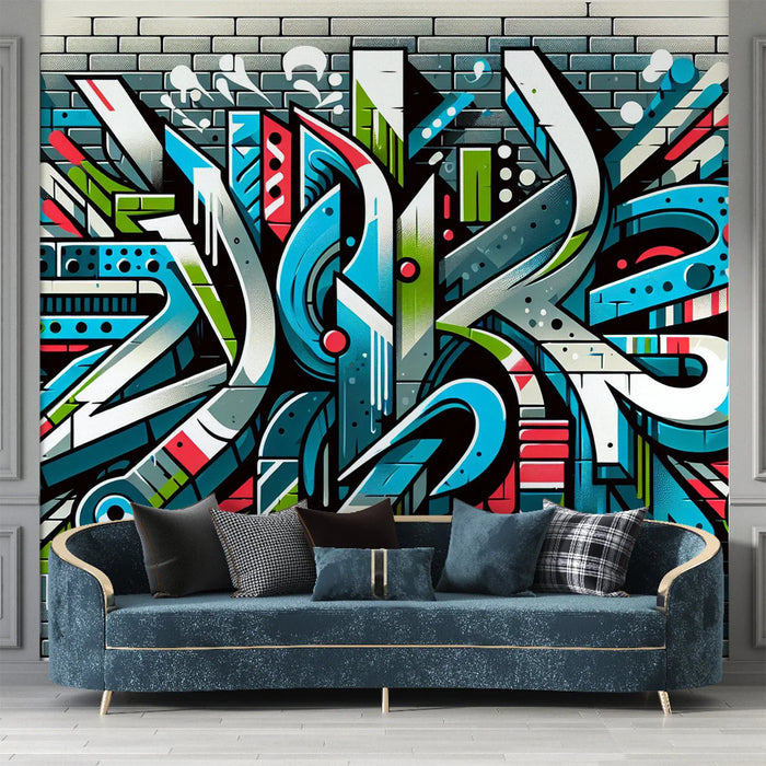 Street art Mural Wallpaper | Black brick wall with graffiti