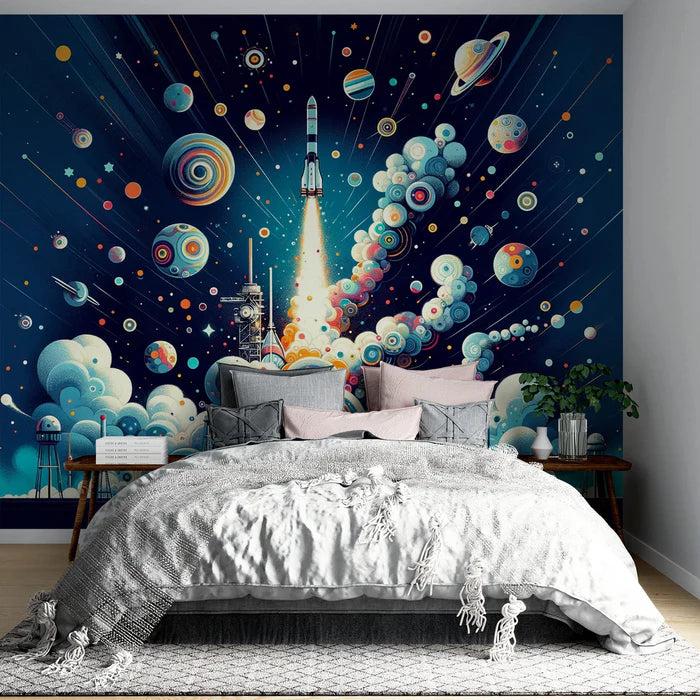 Geometric Space Mural Wallpaper | Rocket Launch