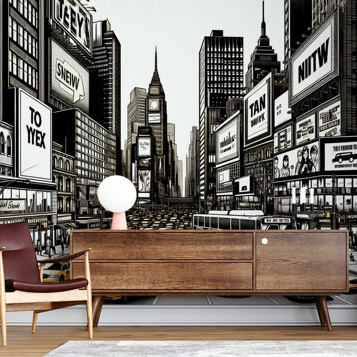 Comic Mural Wallpaper | Depiction of Manhattan with Yellow Taxis