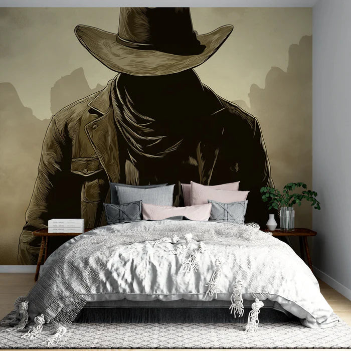 Mural Wallpaper cowboy | Mysterious silhouette of a cowboy in the desert
