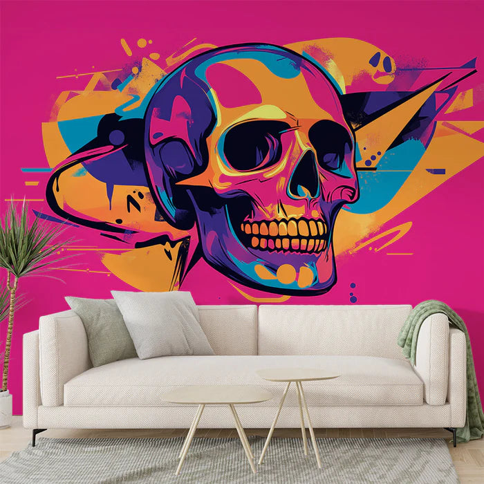 Mural Wallpaper skull | Pop art with dominant fuchsia pink