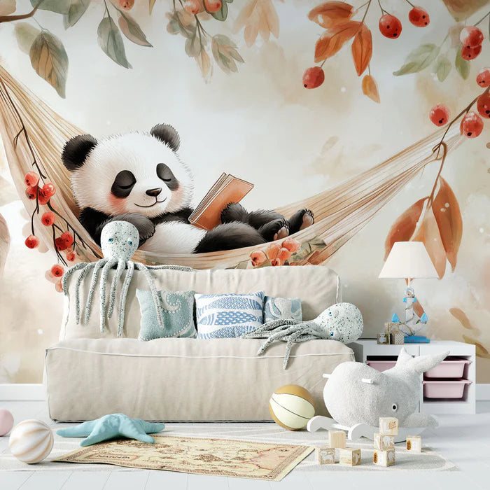 Mural Wallpaper panda | Autumn rest in a hammock