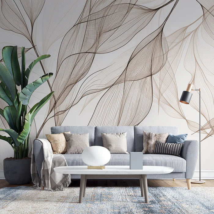 Mural Wallpaper foliage | Abstract style hazelnut