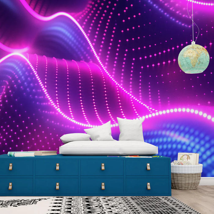 Mural Wallpaper teen room | Leds in rgb waves