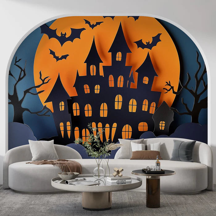 Mural Wallpaper Halloween | Haunted Castle Under the Full Moon