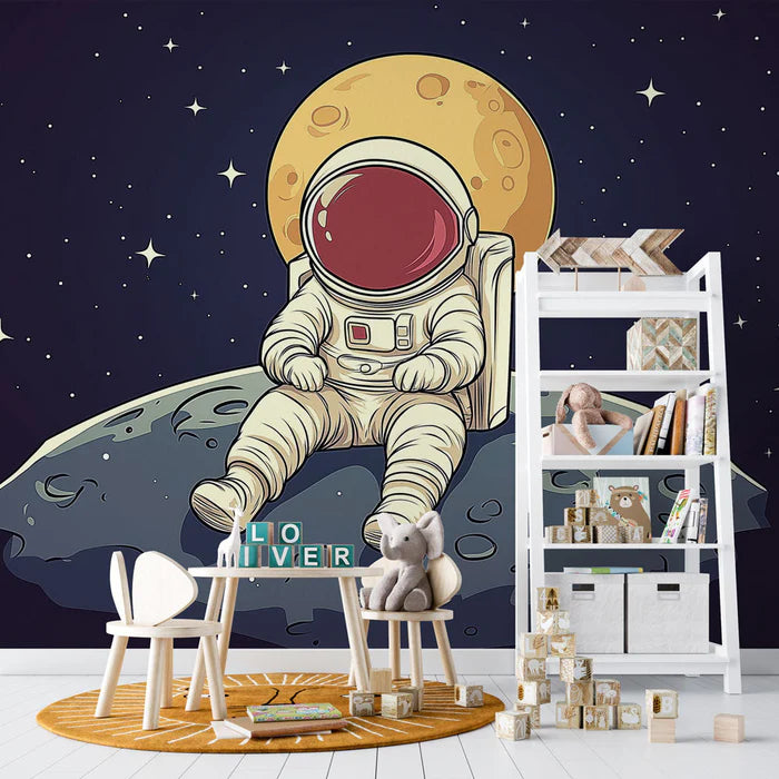 Mural Wallpaper astronaut | Playful illustrations of an astronaut on the moon