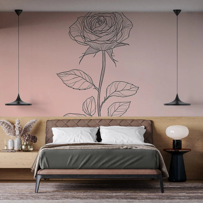 Mural Wallpaper rose linear | Elegantrose with delicate lines