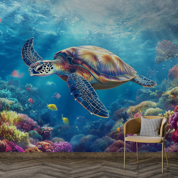 Mural Wallpaper Sea Turtle | Vibrant Underwater Scene