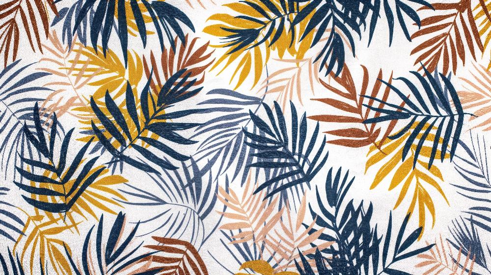 Mural Wallpaper toilet | Colorful palm pattern in blue, ochre, and terracotta
