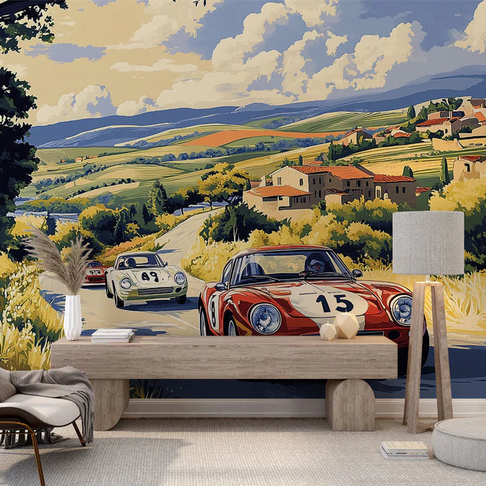 Mural Wallpaper racing car | Vintage landscape