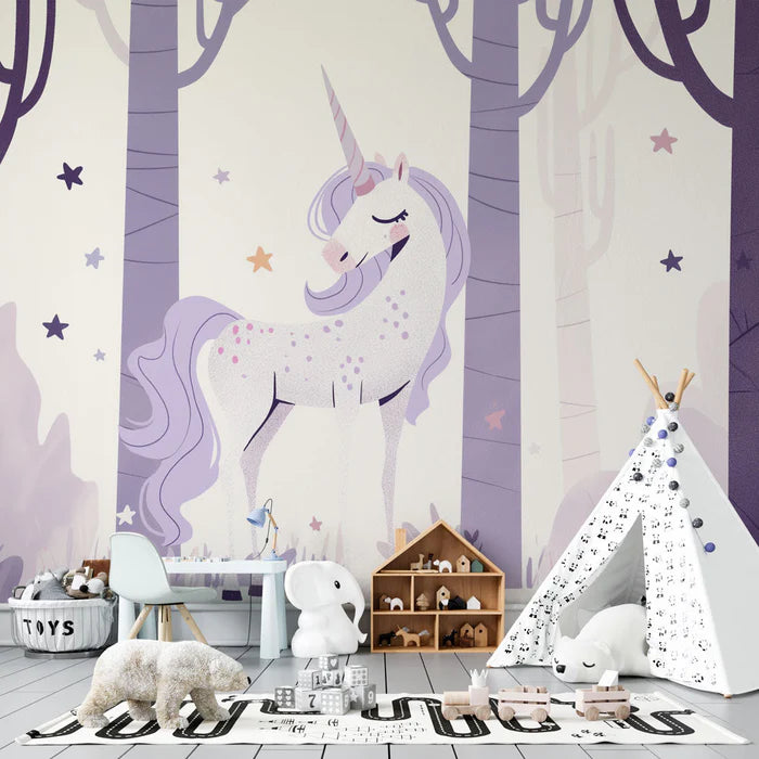 Unicorn Mural Wallpaper | Mauve Pastel