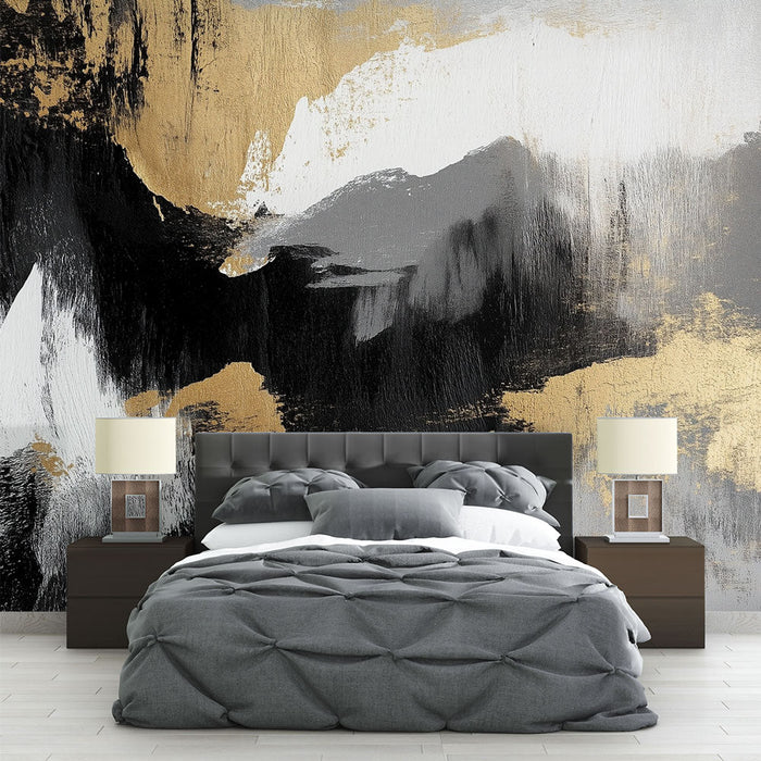 Mural Wallpaper Abstract | Black, White and Gold