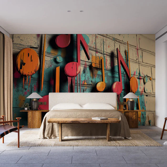 Mural Wallpaper music notes | Colorful artistic design with dynamic splashes