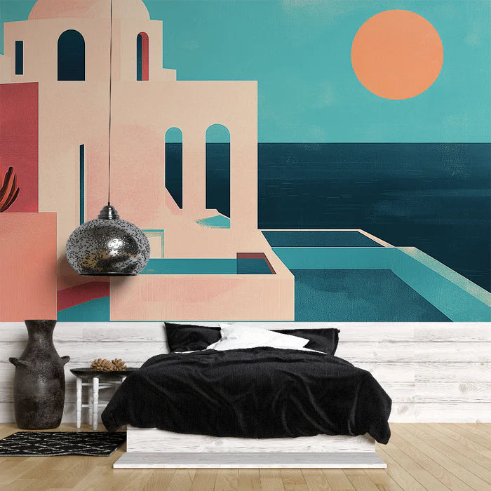 Mural Wallpaper Santorini | Modern seaside scene