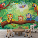 Jungle Mural Wallpaper - Colorful animals including tigers, monkeys and parrots in tropical setting