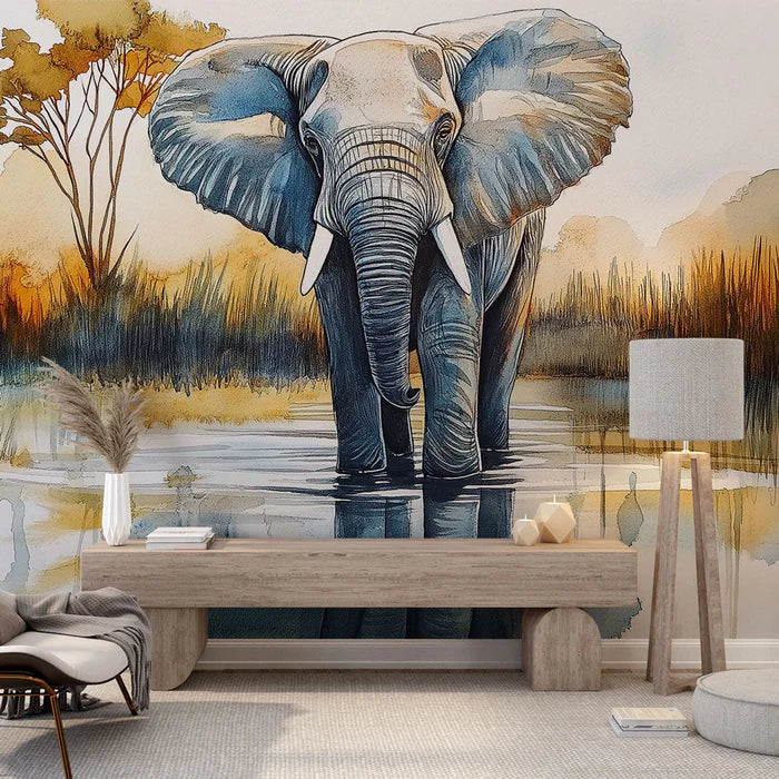 Mural Wallpaper elephant  |  Watercolor elegance of a majestic elephant