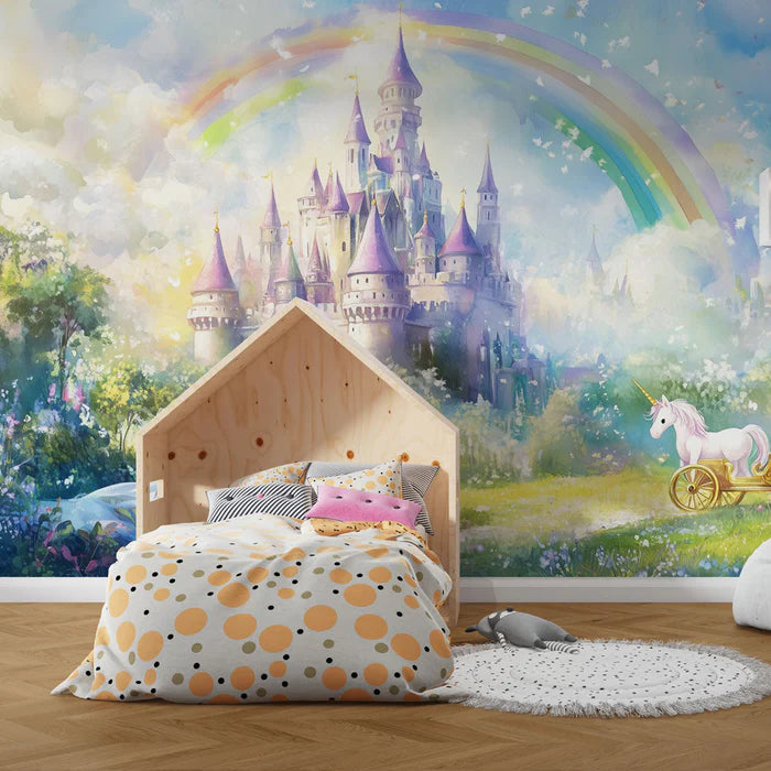 Mural Wallpaper fairy tales | Enchanted castle and unicorn