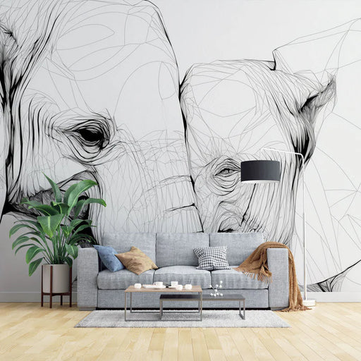 Elephant mural wallpaper featuring bold black and white graphic design with majestic elephant silhouette for modern living room decoration
