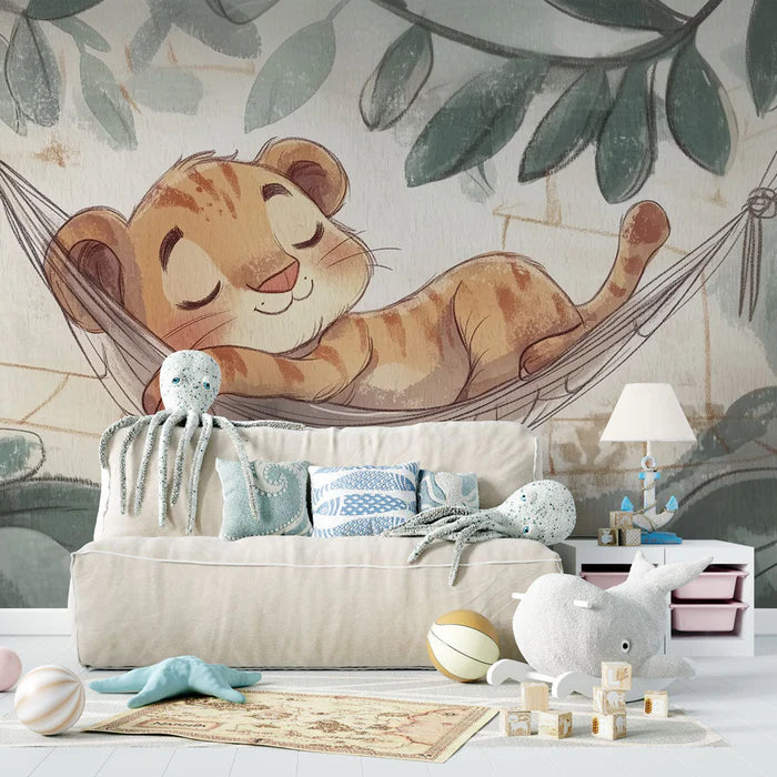Mural Wallpaper baby lion | Peaceful rest in the jungle