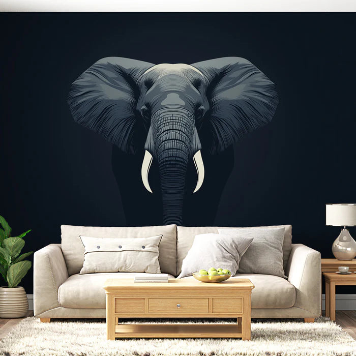 Mural Wallpaper elephant | Stylized illustration of a majestic elephant on a dark background