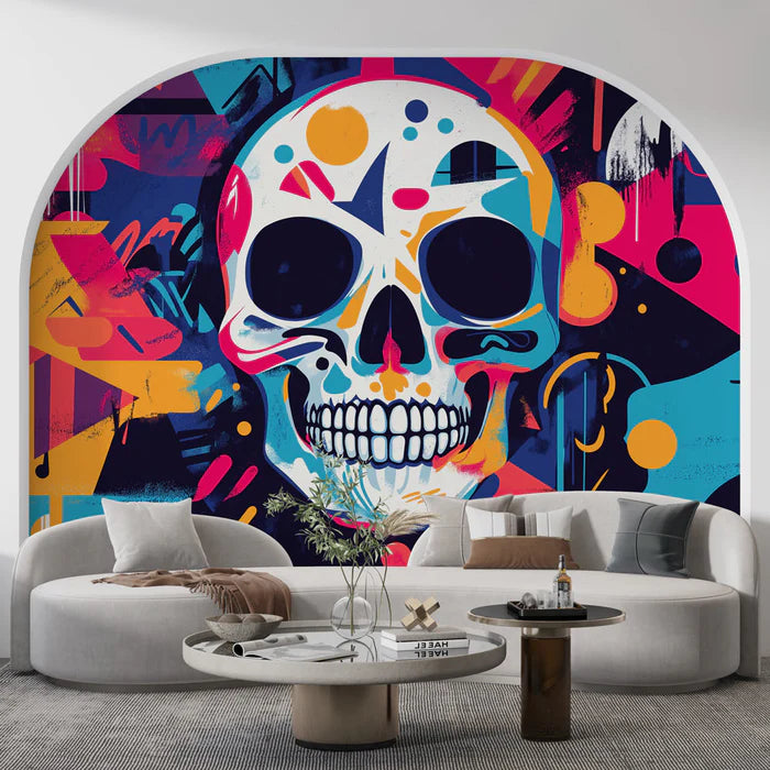 Mural Wallpaper skull head | Modern and colorful graffiti
