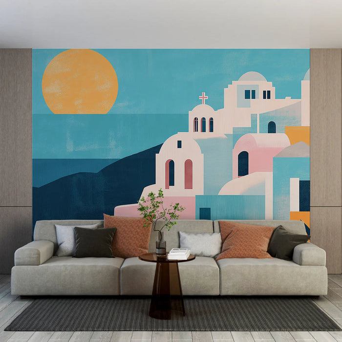 Mural Wallpaper Santorini | Colorful architecture and sunrise
