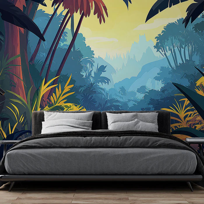 Mural Wallpaper jungle | Vibrant tropical landscape with golden light