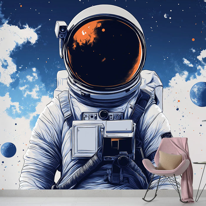 Mural Wallpaper astronaut | Stylized astronaut in a vibrant cosmos