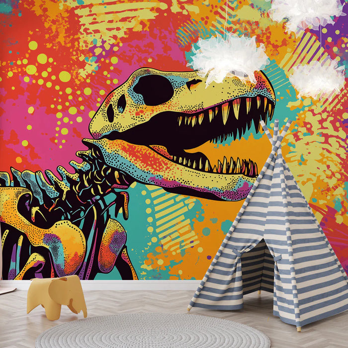 Mural Wallpaper dinosaur | T-Rex skull with a vibrant design