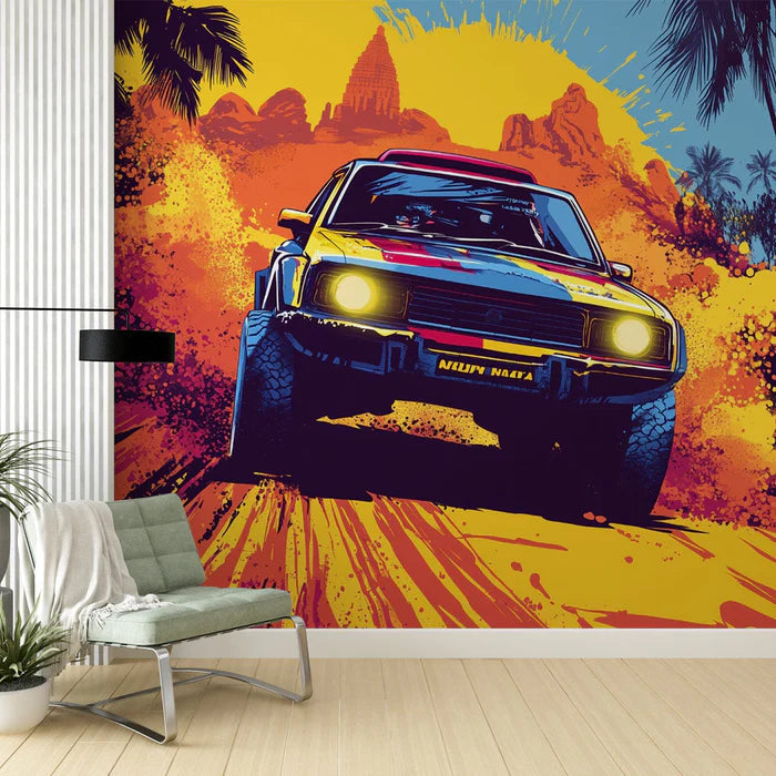 Mural Wallpaper rally car | Dynamic and colorful art