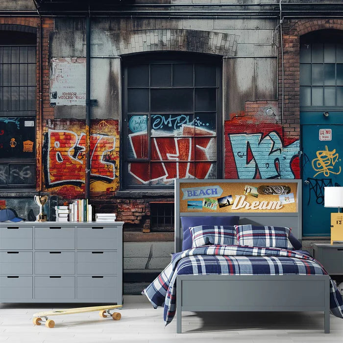 Mural Wallpaper teen bedroom | Trompe l'œil industrial zone