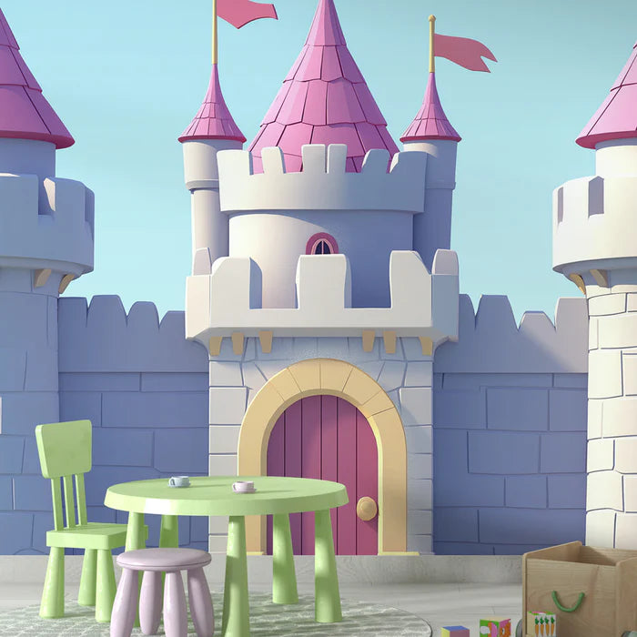 Mural Wallpaper fairy tale castle | A colorful castle with towers and flags