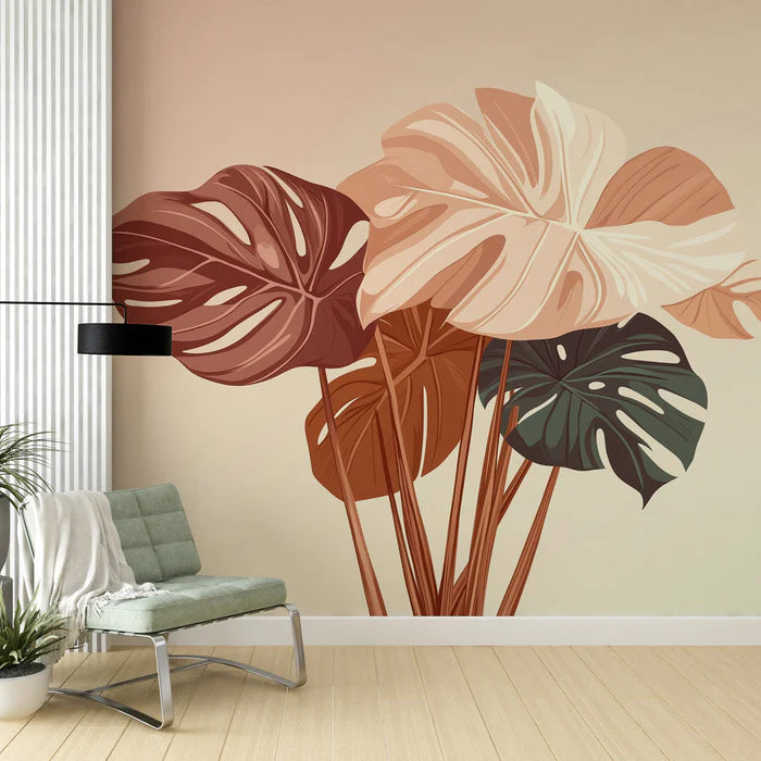 Mural Wallpaper monstera | Monstera leaves in soft and modern shades