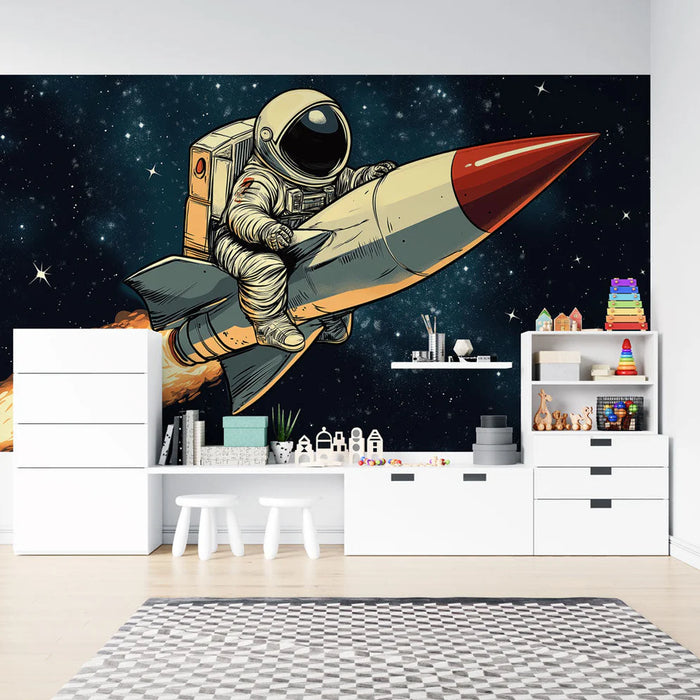 Mural Wallpaper astronaut | Space travel with an astronaut on a colorful rocket