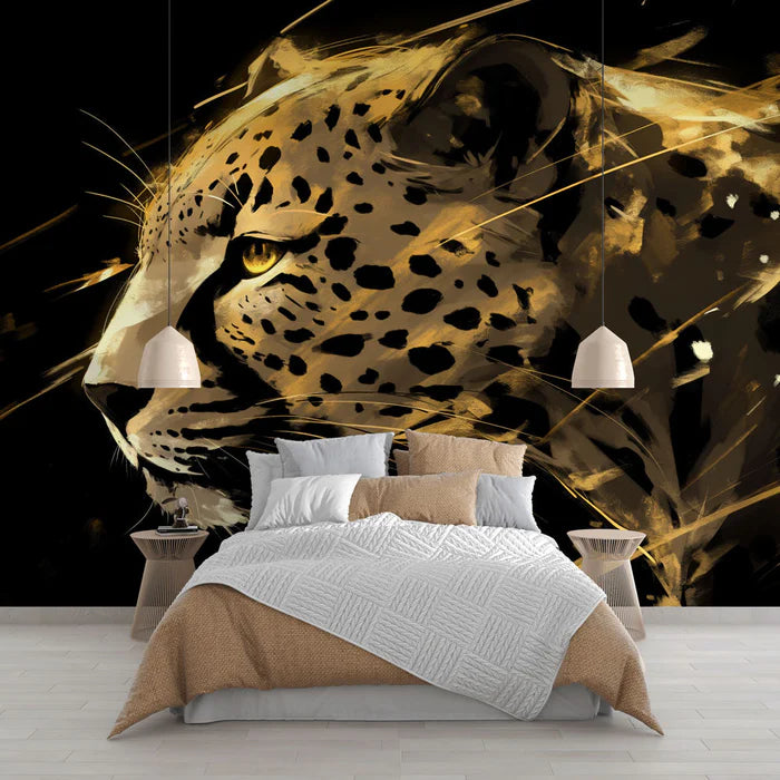 Cheetah Mural Wallpaper | Black and Gold