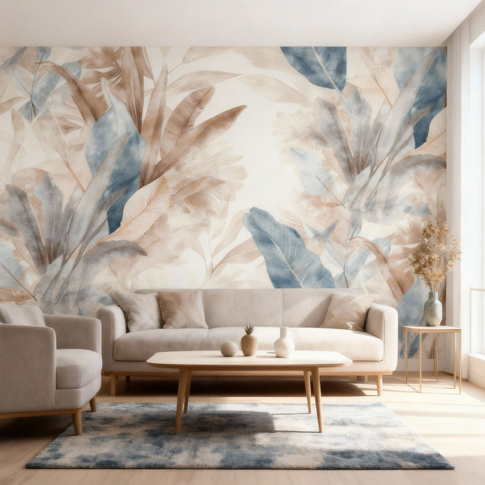 Tropical Jungle Mural Wallpaper | Large Pastel-Colored Leaves