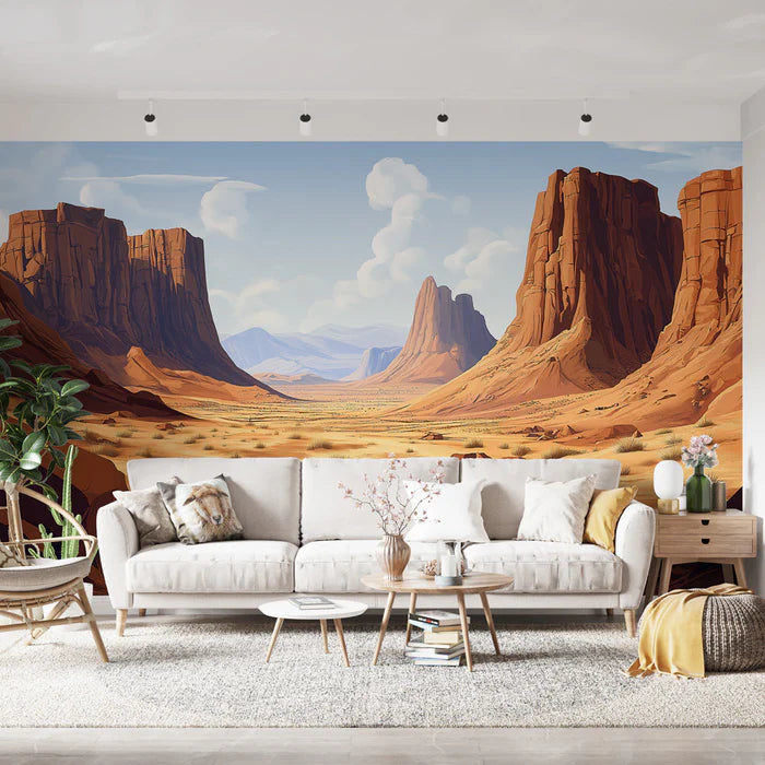 Mural Wallpaper arid landscape | Natural edifices in a vast desert plain