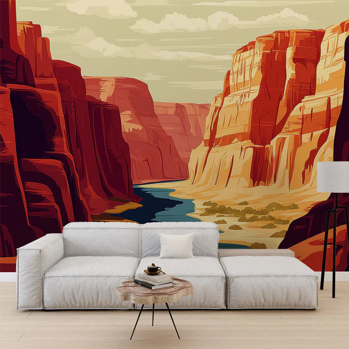 Mural Wallpaper canyon | Desert landscape with rivers and red cliffs