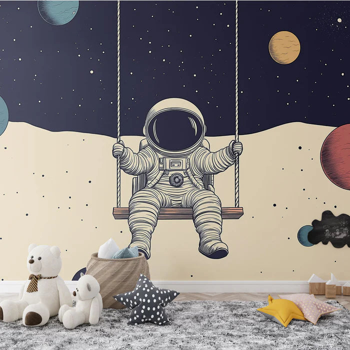 Mural Wallpaper astronaut | An astronaut swinging in the starry space