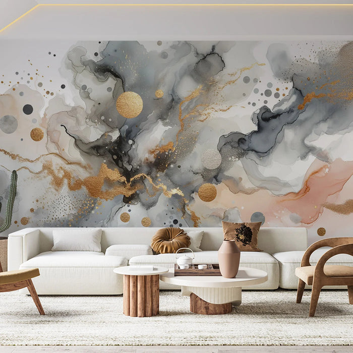 Abstract Mural Wallpaper | Watercolor Burst with Golden Explosion