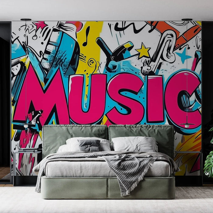 Colorful pop art design music mural wallpaper