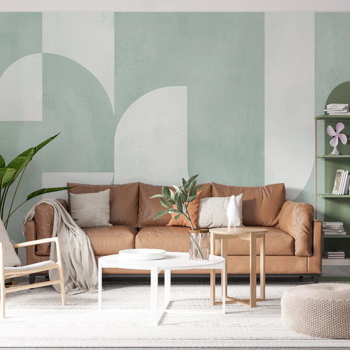 Art Deco mural wallpaper | Aqua green with circular shapes