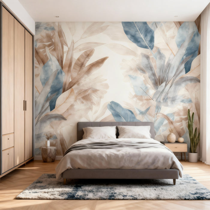 Tropical Jungle Mural Wallpaper | Large Pastel-Colored Leaves