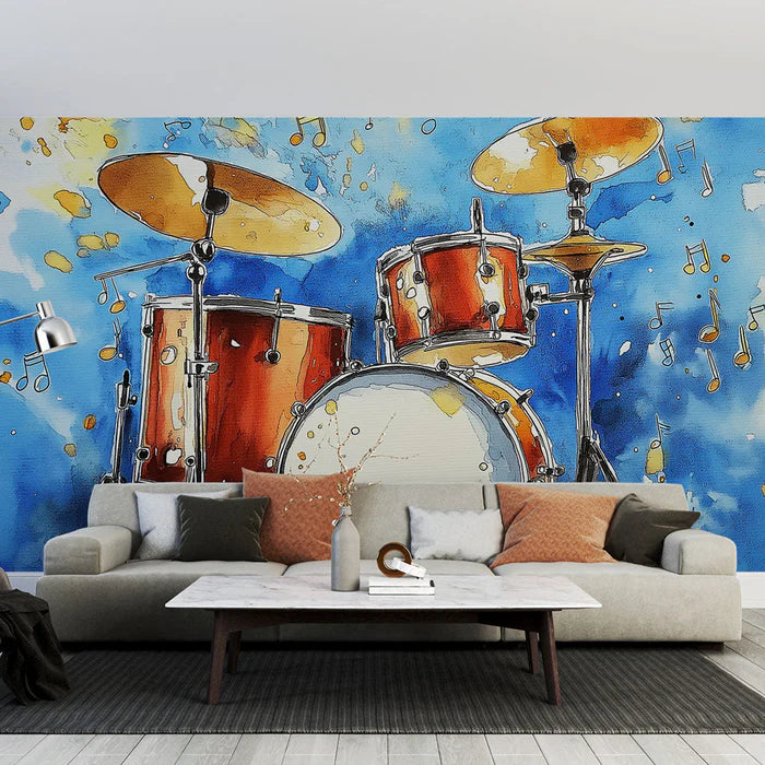 Mural Wallpaper battery | Artistic pattern of battery with musical notes